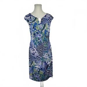 Connected Apparel Women's Blue Floral Animal Print Dress Size 12
